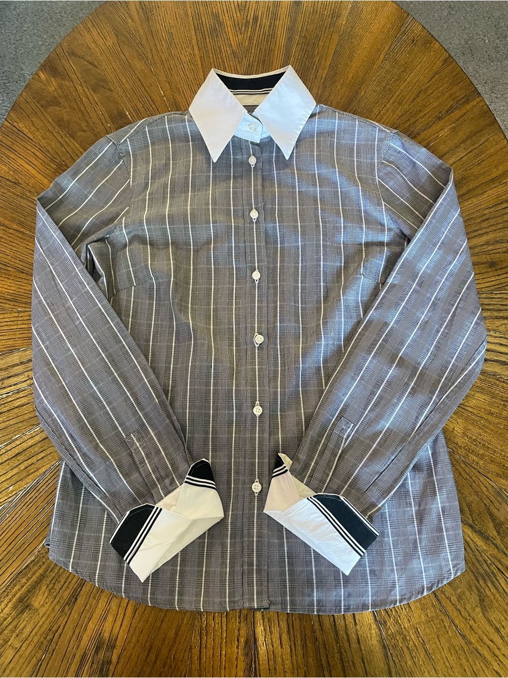 J McLaughlin Black and White Plaid Botton Down Blouse Size 2